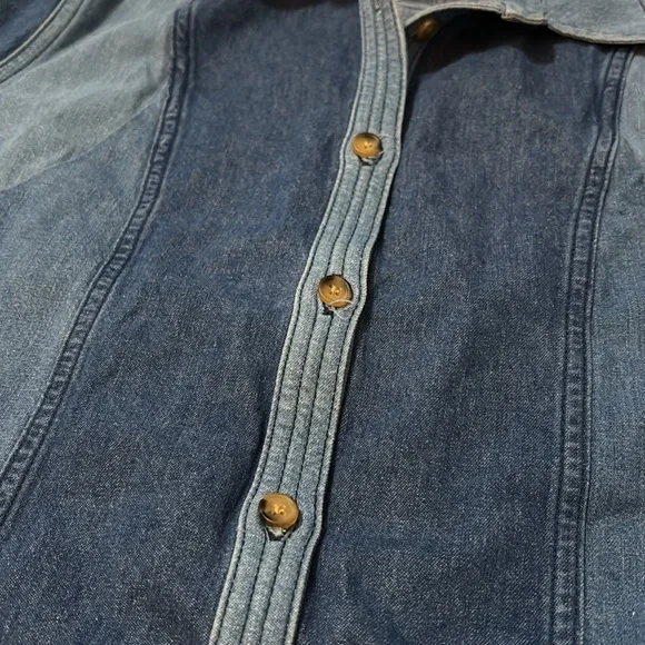 Ba&sh Ianis Mixed Denim Long Sleeve Button Front Collared Shirt Sz L - Picture 6 of 11
